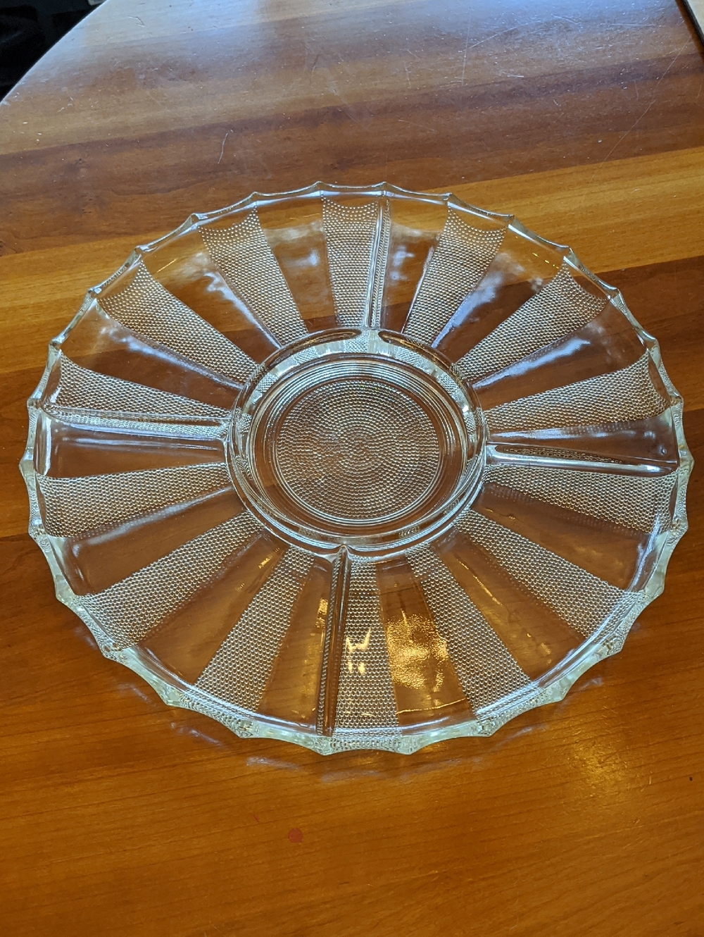 Vintage JEANETTE GLASS Co. Dewdrop Relish Dish Platter Tray Server Scallop Edge
